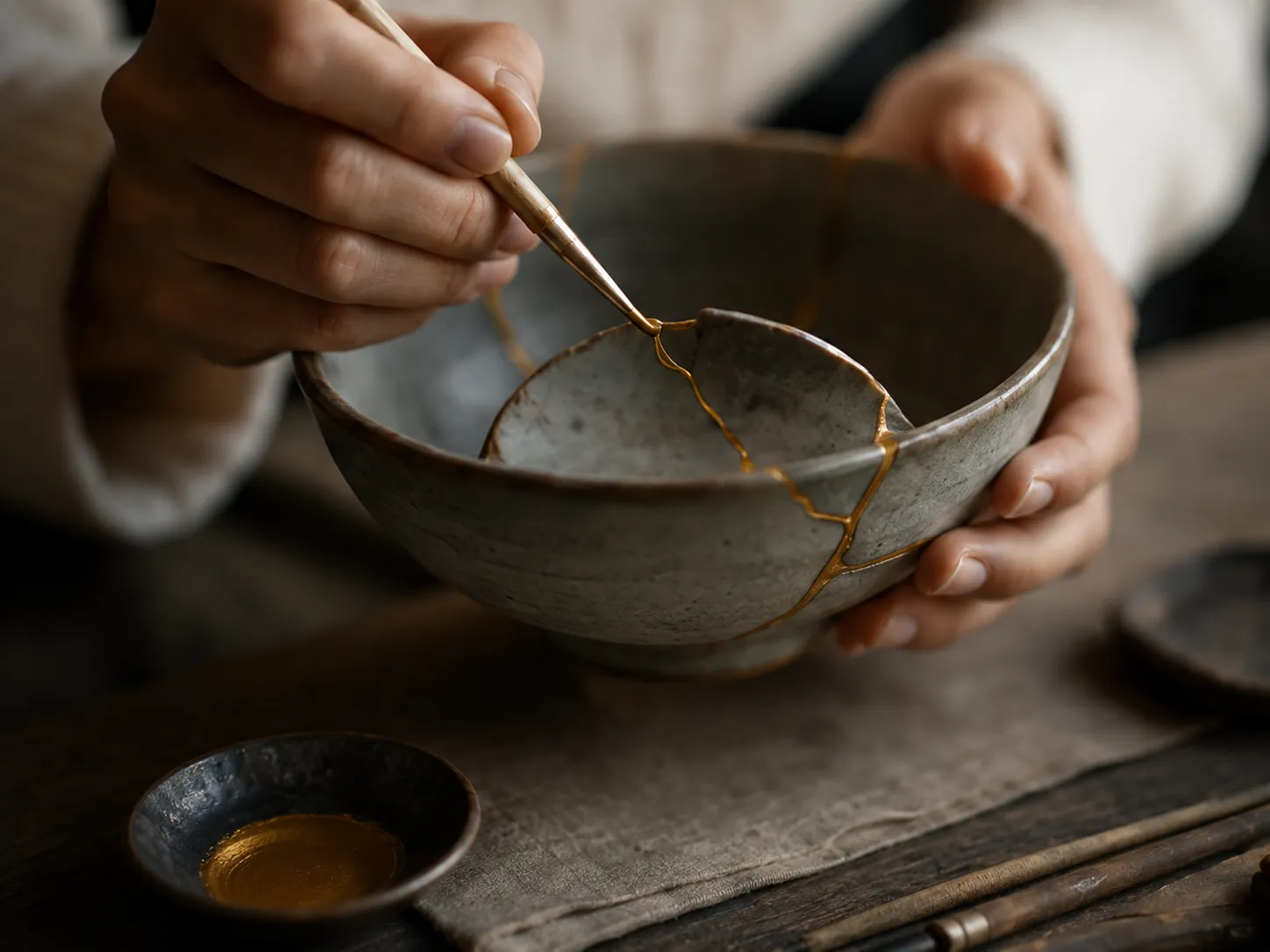 Kintsugi atölyesinde seramik onarımı